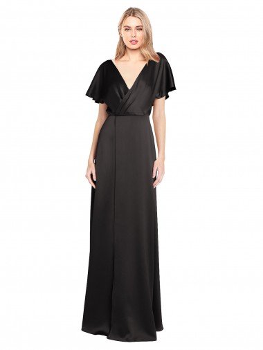 Cap Sleeves Open Back Long Formal Stretch Satin Bridesmaid Dress / Prom Dress Essex