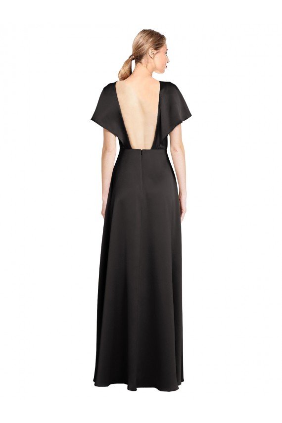 Cap Sleeves Open Back Long Formal Stretch Satin Bridesmaid Dress / Prom Dress Essex