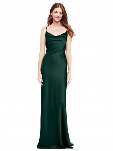Fitted Cowl Neck Long Formal Stretch Satin Slip Bridesmaid Dress / Prom Dress with V-Back Essex