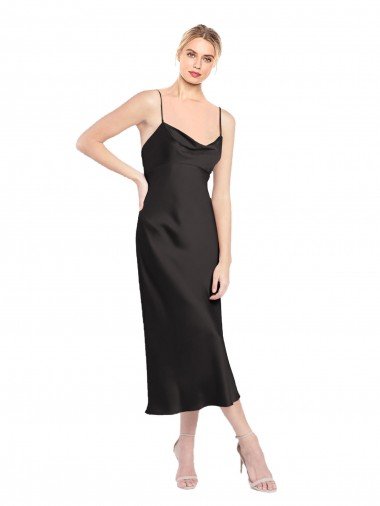 Cowl Neck Midi Length Short Cocktail Formal Stretch Satin Slip Bridesmaid Dress / Prom Dress Essex