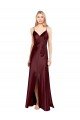 Sleek Spaghetti Straps V-Neck Formal Stretch Satin Bridesmaid Dress / Prom Dress with Center Front Slit Essex