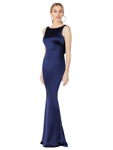 Sheath High Neck Formal Stretch Satin Bridesmaid Dress / Prom Dress Low Back Essex
