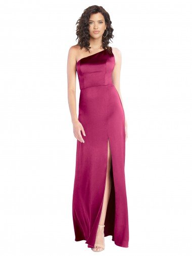 Sleek One Shoulder A-Line Long Formal Stretch Satin Bridesmaid Dress / Prom Dress with Spaghetti Straps Back Essex