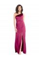 Sleek One Shoulder A-Line Long Formal Stretch Satin Bridesmaid Dress / Prom Dress with Spaghetti Straps Back Essex