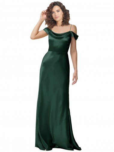Off the Shoulder Sleeves Long Formal Stretch Satin Bridesmaid Dress / Prom Dress with Pleated Draped Neckline Essex