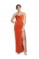 Front Cowl Neck Long Floor Length Formal Stretch Satin Bridesmaid Dress / Prom Dress with High Side Split Essex