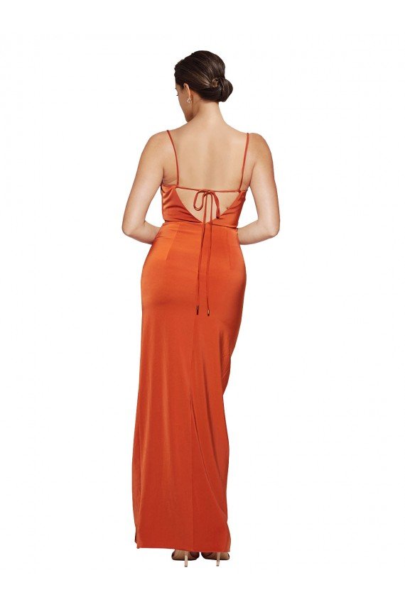 Front Cowl Neck Long Floor Length Formal Stretch Satin Bridesmaid Dress / Prom Dress with High Side Split Essex