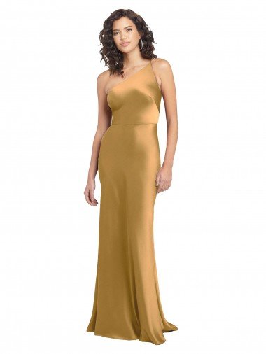 One Shoulder Long Floor Length Formal Stretch Satin Slip Bridesmaid Dress / Prom Dress Essex