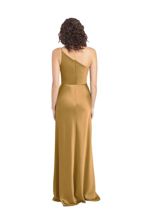 One Shoulder Long Floor Length Formal Stretch Satin Slip Bridesmaid Dress / Prom Dress Essex