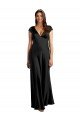Plunging V-Neck Cap Cleeves Long Formal Stretch Satin Bridesmaid Dress / Prom Dress with Keyhole Back Essex