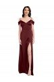 Draped Off the Shoulder Sleeves Slim A-Line Formal Stretch Satin Bridesmaid Dress / Prom Dress with Side Slit Essex