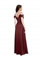 Draped Off the Shoulder Sleeves Slim A-Line Formal Stretch Satin Bridesmaid Dress / Prom Dress with Side Slit Essex
