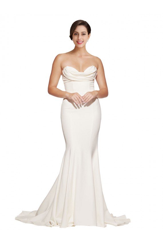 Strapless Cowl Neck Sweep Train Formal Stretch Satin Bridesmaid Dress / Prom Dress Essex