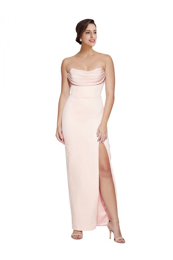 Cowl Neck Strapless Formal Stretch Satin Bridesmaid Dress / Prom Dress with High Split Essex
