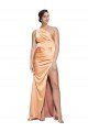 One Shoulder Ruched Formal Stretch Satin Bridesmaid Dress / Prom Dress with Thigh High Split Essex