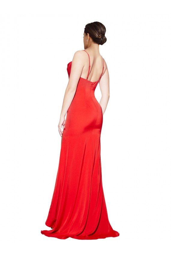 Low Back Cowl Neck Formal Stretch Satin Bridesmaid Dress / Prom Dress with High Side Slit Essex
