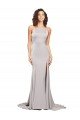 High Neck Low Back Long Full Length Formal Stretch Satin Bridesmaid Dress / Prom Dress Essex