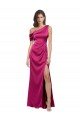 Off the Shoulder Short Sleeves Formal Stretch Satin Bridesmaid Dress / Prom Dress with Side Slit Essex