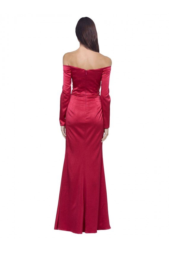 Long Sleeves Off the Shoulder Formal Stretch Satin Bridesmaid Dress / Prom Dress with High Side Split Essex