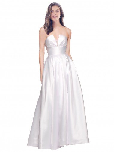 Full Length Strapless V-Cutout Formal Stretch Satin Bridesmaid Dress / Prom Dress Essex
