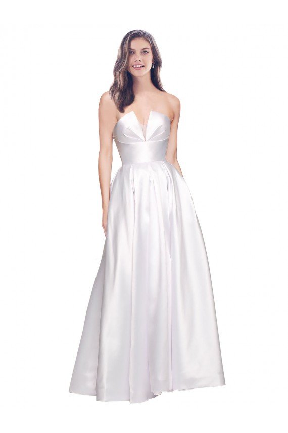 Full Length Strapless V-Cutout Formal Stretch Satin Bridesmaid Dress / Prom Dress Essex