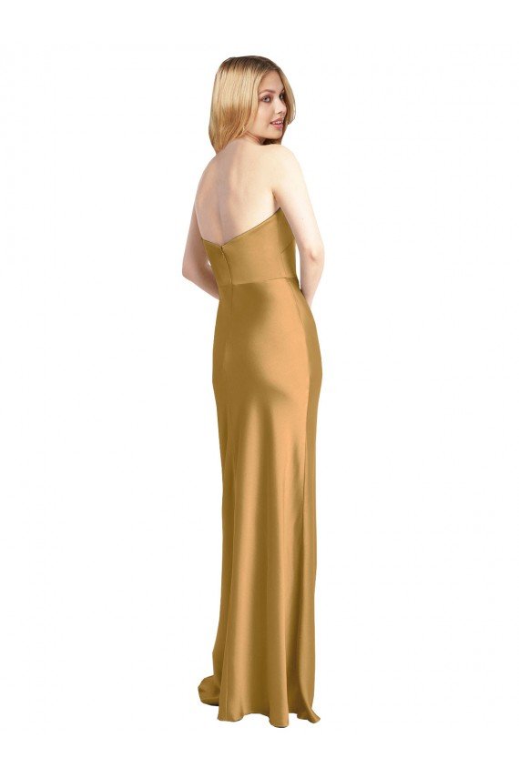 Sleek Strapless Long A-Line Formal Stretch Satin Bridesmaid Dress / Prom Dress Essex