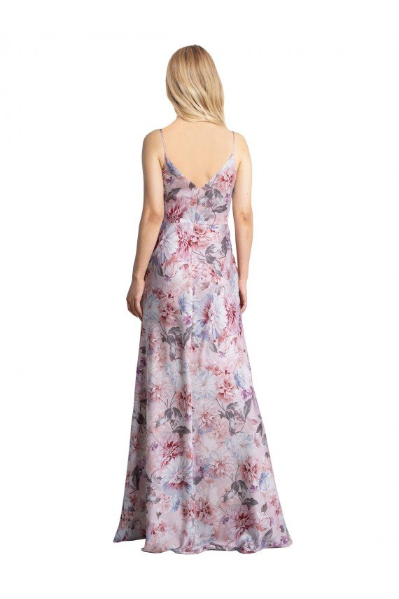 Draped Cowl Neck Long Printed Formal Stretch Satin Bridesmaid Dress Essex
