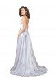 Simple A-Line Corset Style Pleated Long Stretch Satin Beach Wedding Dress with High Slit Essex