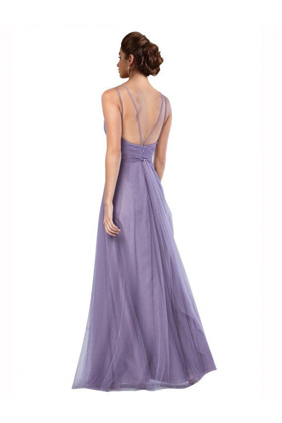 Flowy A-Line Tulle Bridesmaid Dress with Double Straps and V-Neck Essex
