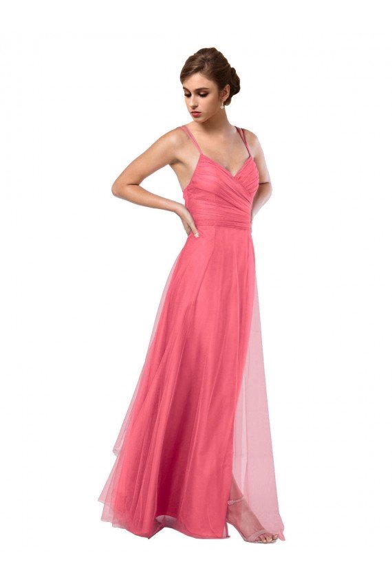 Flowy A-Line Tulle Bridesmaid Dress with Double Straps and V-Neck Essex