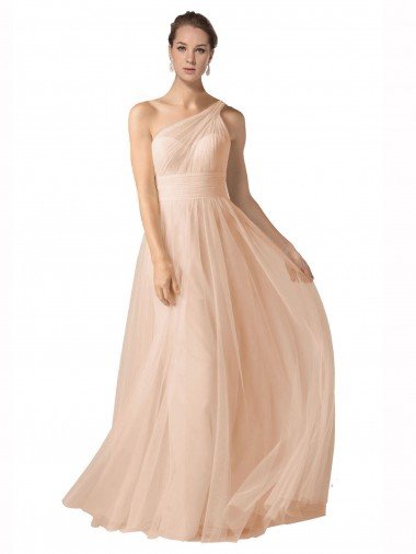 Illusion One Shoulder Tulle Bridesmaid Dress with Shirred Bodice Essex