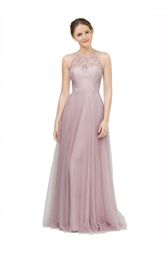 High Neck Long Tulle Bridesmaid Dress with Lace Bodice Essex