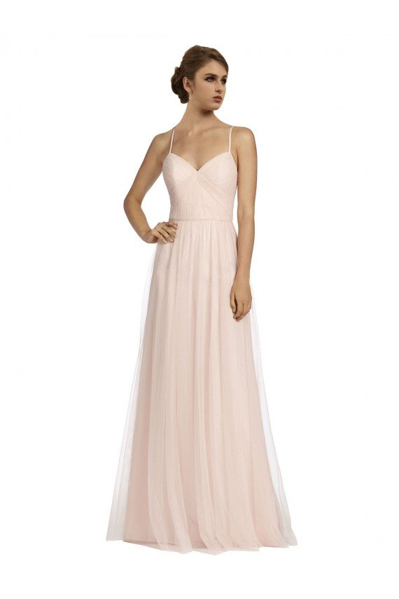 Long Draped Back A-Line Tulle Bridesmaid Dress with Pleated Bodice Essex