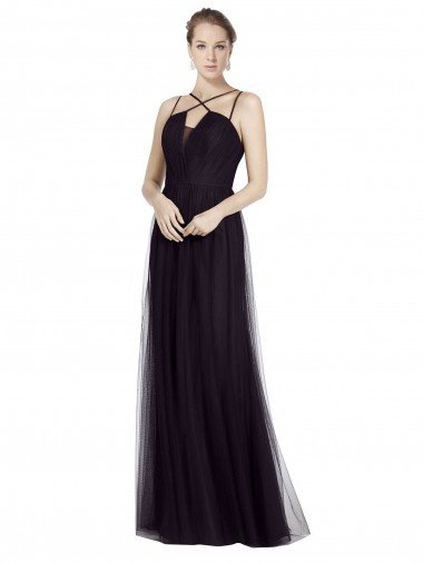 High Neck Long A-Line Tulle Bridesmaid Dress Essex