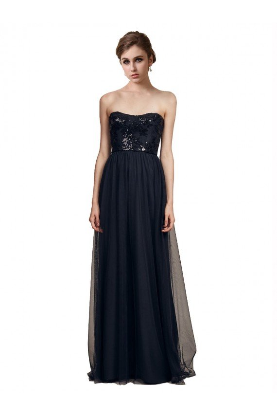 Strapless Sequined Lace Long Bridesmaid Dress with Pleats Essex