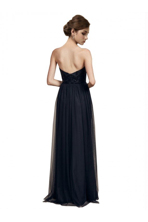 Strapless Sequined Lace Long Bridesmaid Dress with Pleats Essex
