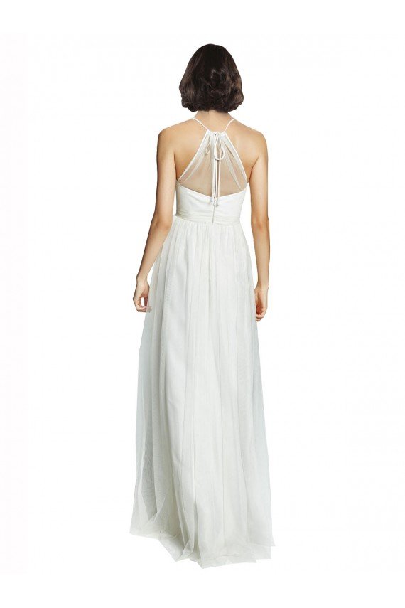 High Neckline Long Tulle Bridesmaid Dress with Illusion Front Essex