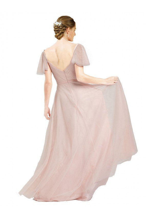 Long V-Neck Flutter Sleeves Tulle Bridesmaid Dress Essex
