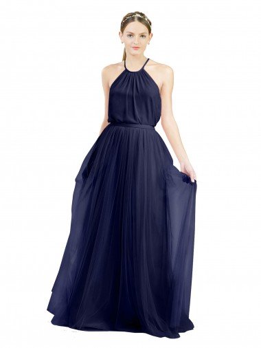 Long A-Line High Neck Halter Tulle Bridesmaid Dress Essex