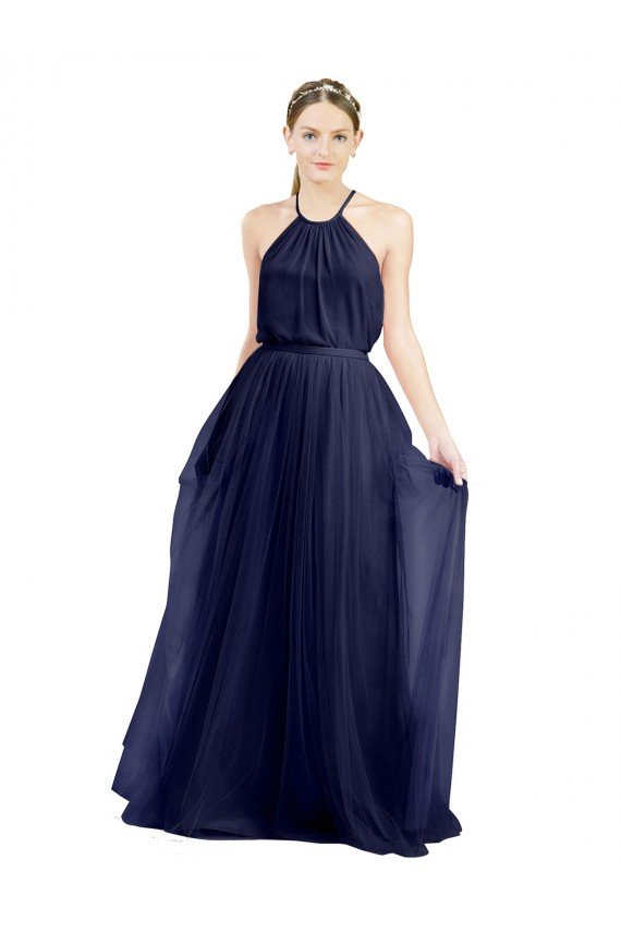 Long A-Line High Neck Halter Tulle Bridesmaid Dress Essex