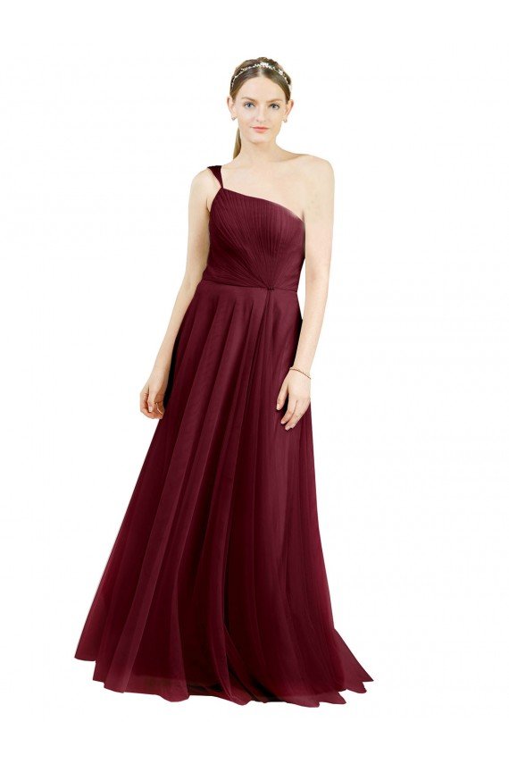 One Shoulder Floor Length Long Tulle Bridesmaid Dress Essex