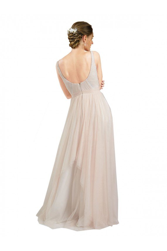 Scooped Neckline Long Tulle Bridesmaid Dress with Open Back Essex
