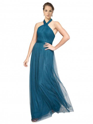 High Neck Halter Pleated A-Line Tulle Bridesmaid Dress Essex
