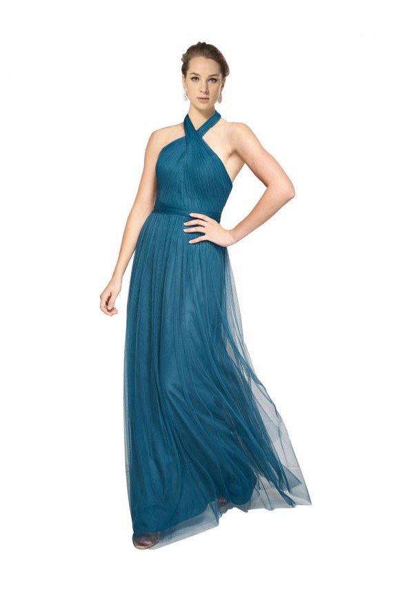 High Neck Halter Pleated A-Line Tulle Bridesmaid Dress Essex