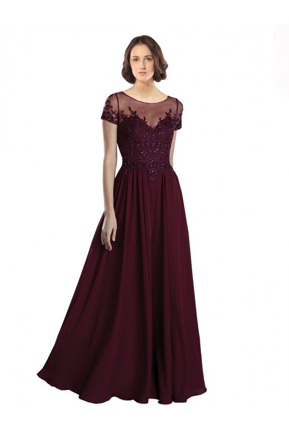 Full Length Beaded and Embroidered Tulle Bodice Long Chiffon Bridesmaid Dress Essex