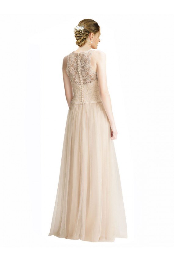 Full Length Tulle Bridesmaid Dress with Corded Lace Over Sweetheart Neckline Essex