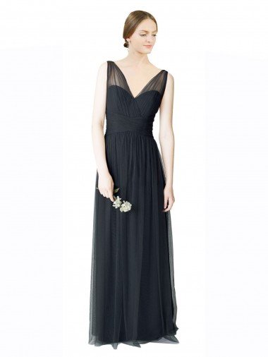 Long Tulle Bridesmaid Dress with Illusion Shoulder Straps and V-Back Essex
