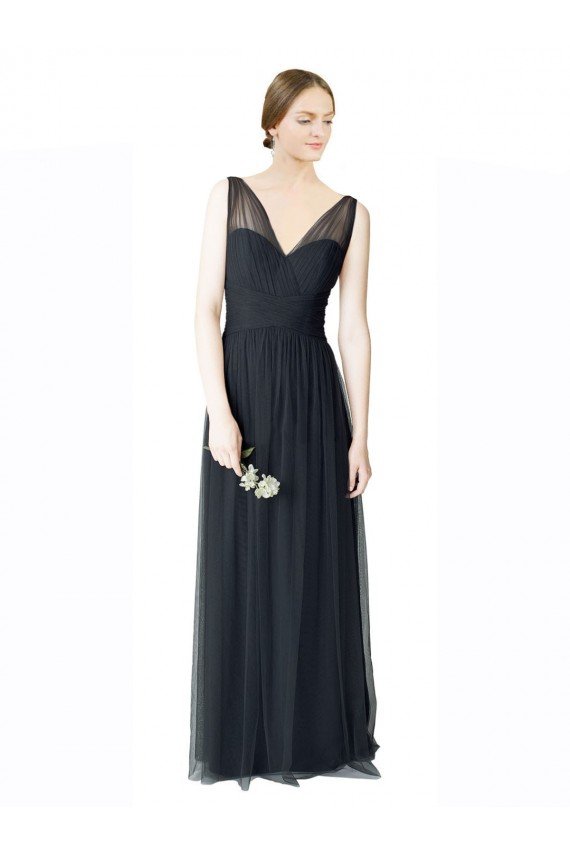 Long Tulle Bridesmaid Dress with Illusion Shoulder Straps and V-Back Essex
