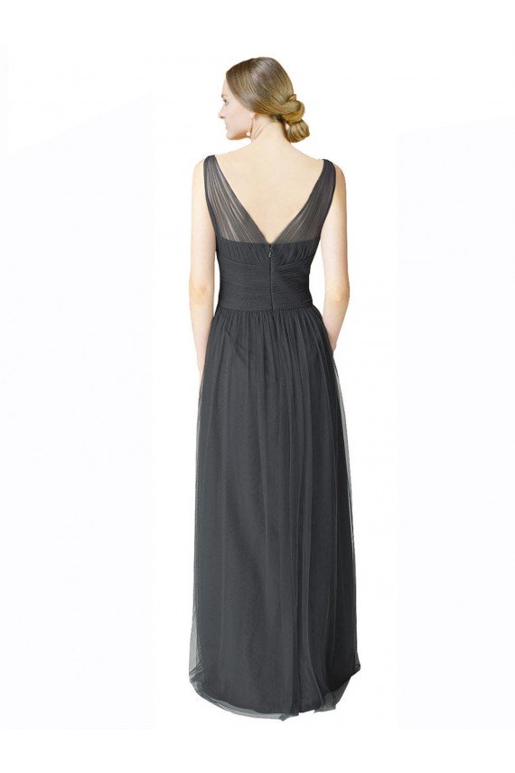 Long Tulle Bridesmaid Dress with Illusion Shoulder Straps and V-Back Essex