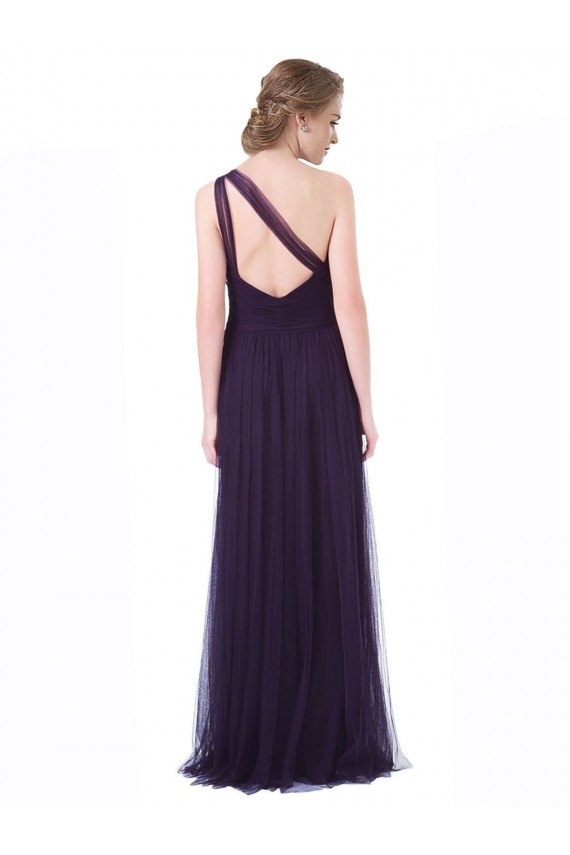 One Shoulder Long Tulle Bridesmaid Gown with Sheer Netting Strap Essex